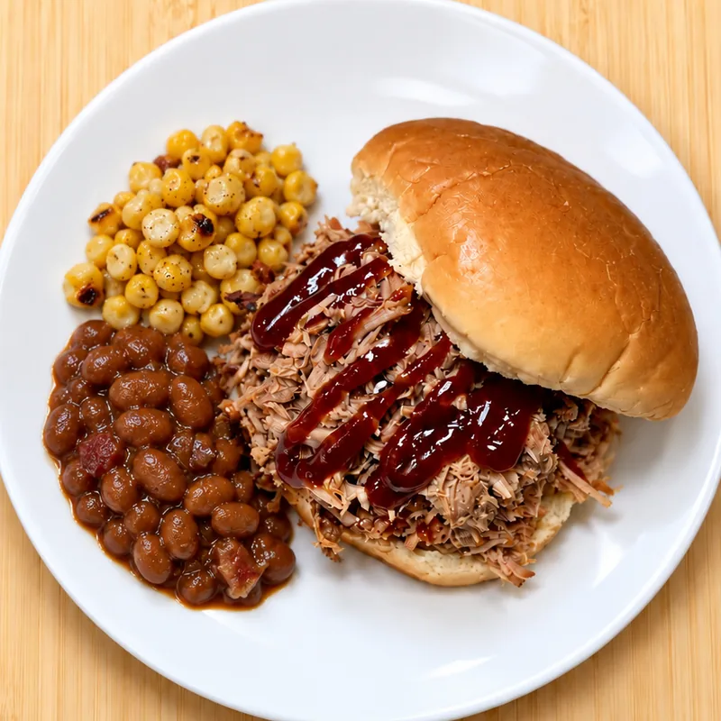 Slow-Cook BBQ Pulled Pork, cooked and plated